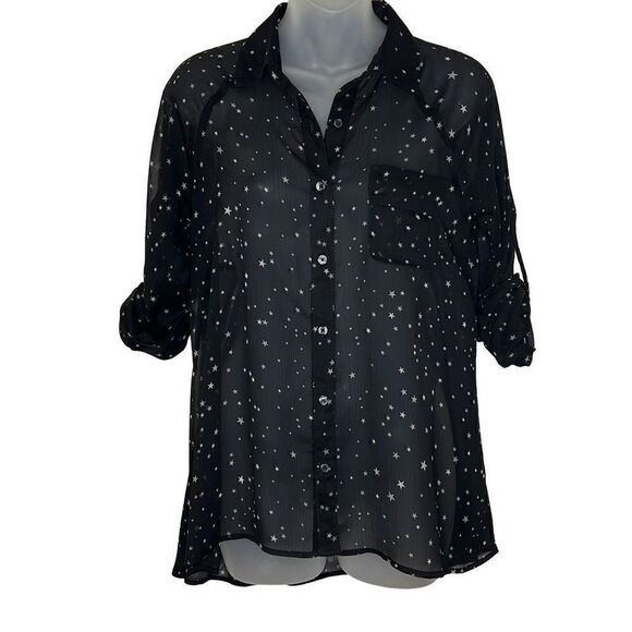 Express Button Down Sheer Stary Night Shirt XS - Picture 1 of 7